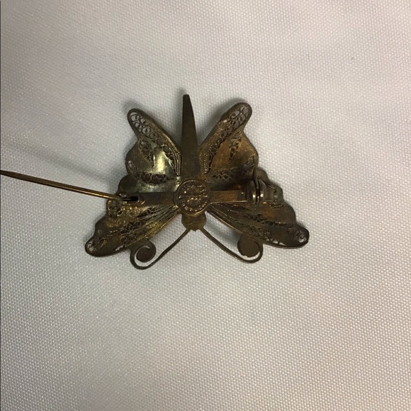 STERLING 925 TOPAZIO PORTUGAL FILIGREE ENAMEL BUTTERFLY PIN - Picture 4 of 8